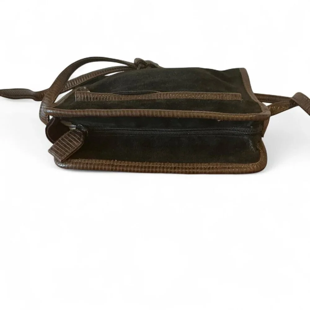 Vintage Black suede crossbody purse with leather‎ trim